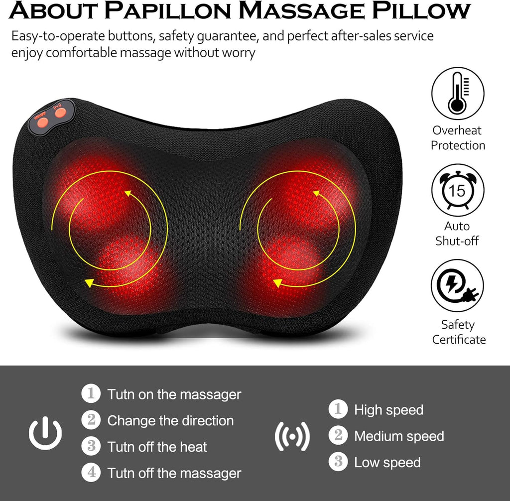 Mothers Day Gifts for Mom,Back Massager with Heat,Shiatsu Neck Massager Pillow for Back,Neck,Shoulder,Foot&Lower Back Pain Relief,Relaxation Gifts for Women/Mom/Fathers Day (Black)